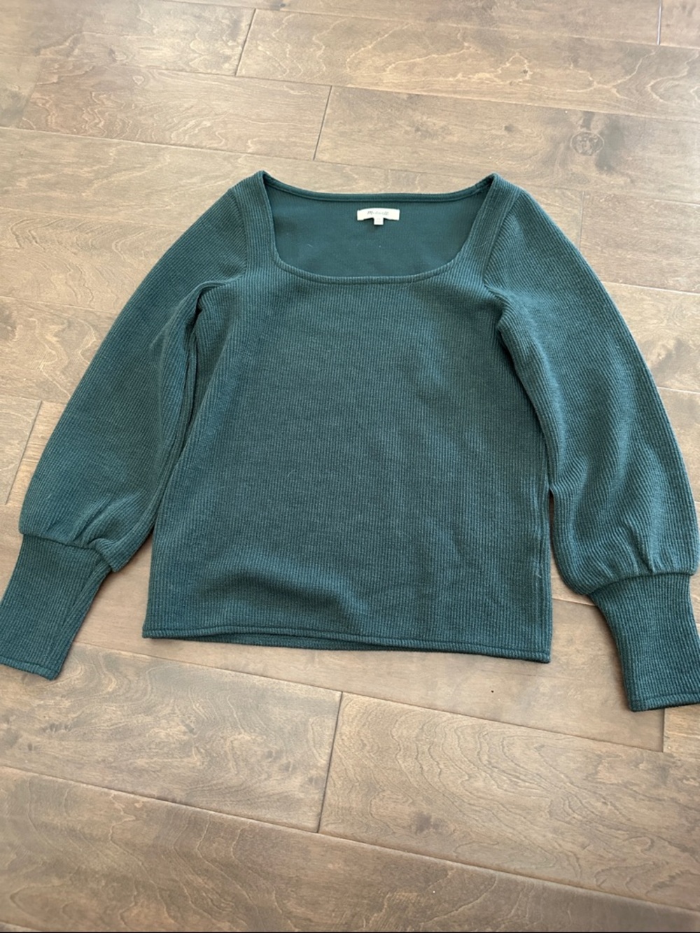 Madewell Forest Green Square-Neck Ribbed Sweater